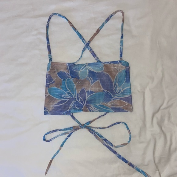 HANDMADE Blue Lace Up Crop Top - Picture 1 of 2